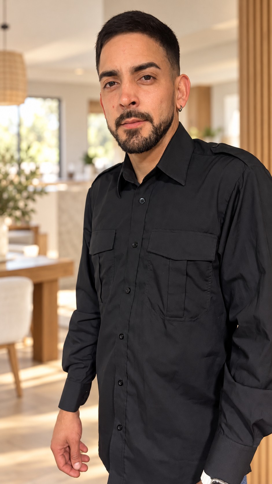 Retrato de Steven Arellano en un interior residencial luminoso